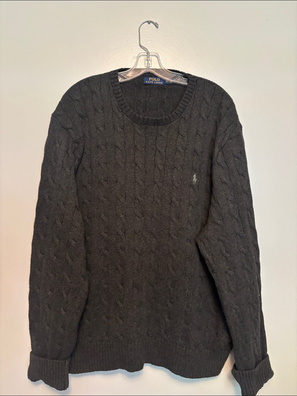 Polo by Ralph Lauren Dark Charcoal Cable-Knit Crewneck Men’s Sweater Size XXL - Picture 2 of 7